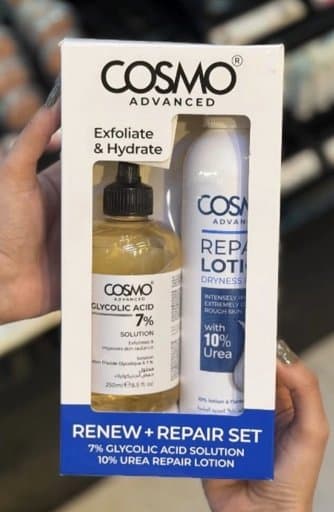 Cosmo Advanced Renew + Repair Set (Glycolic Acid 7% + 10% Urea Repair Lotion) |مجموعة كوزمو أدفانسد للتجديد والترميم - محلول حمض الجليكوليك 7% ولوشن اليوريا 10%